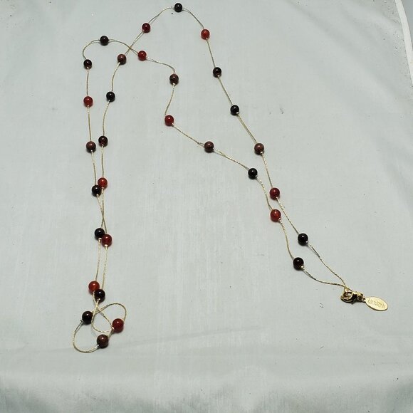 Ali Khan carnelian stone multi color beaded necklace with gold chain - Picture 6 of 11